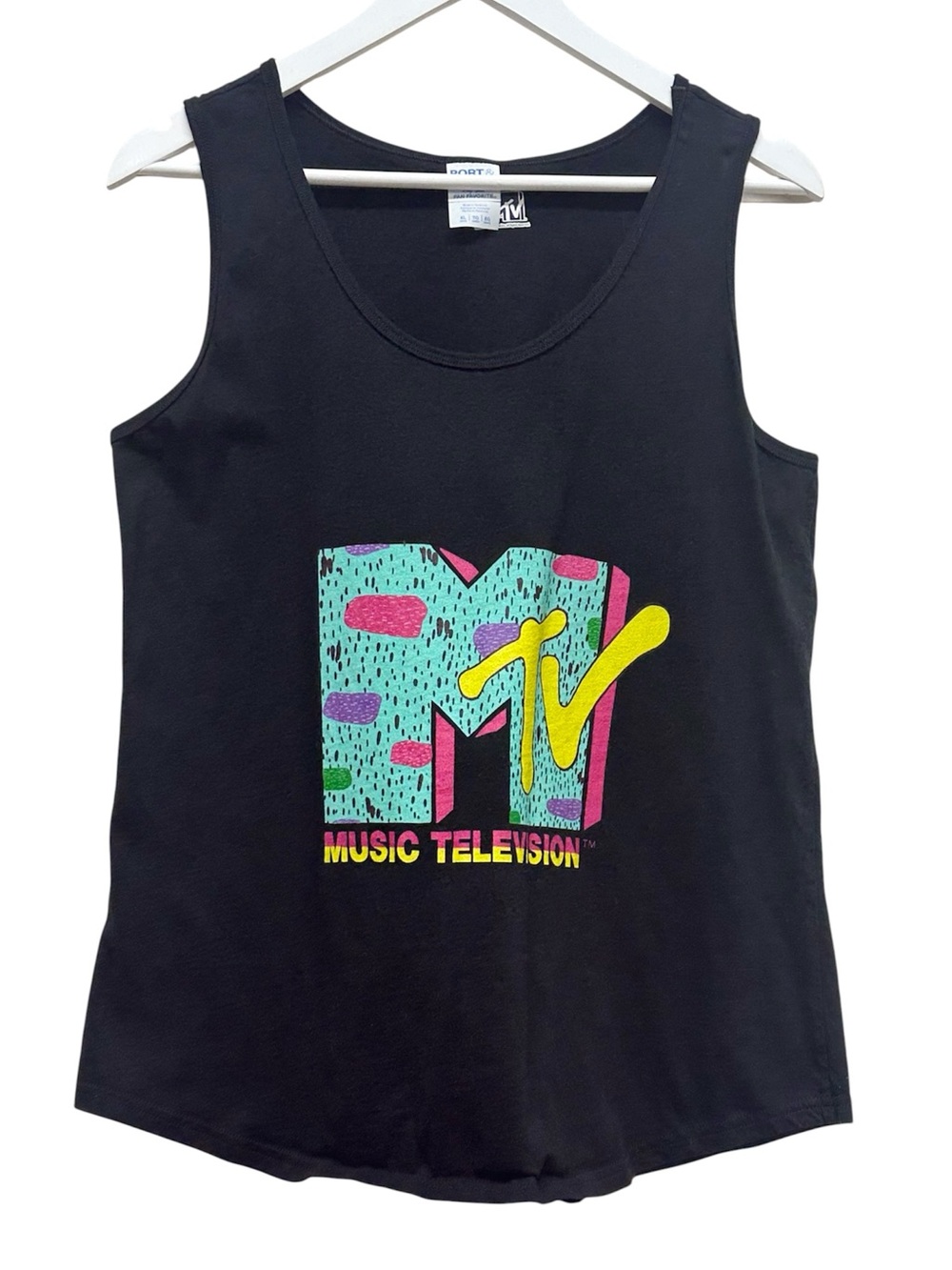 MTV Women’s XL Tank Top Black Retro Rock Band Logo Shirt Music Television 80s